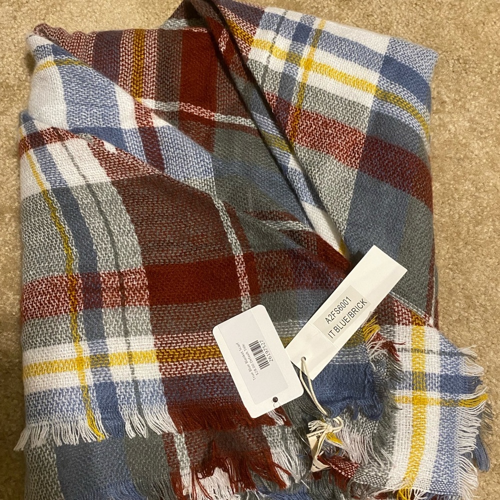Ruggine Plaid Blanket Scarf Oversized Teal Fringe